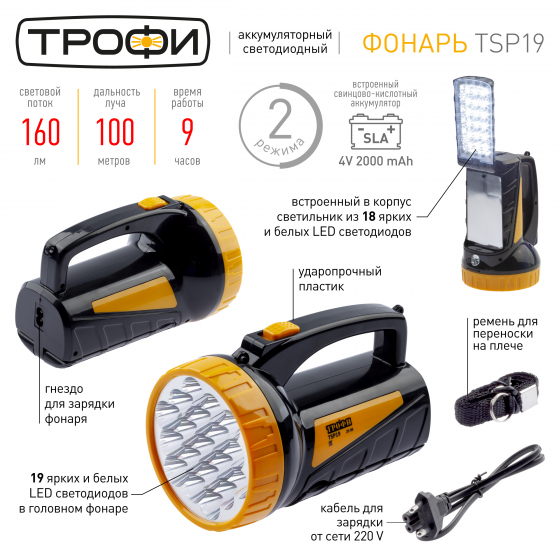 TSP19 Фонарь Трофи 4V2Ah 19+18хLED - купить в Анапе